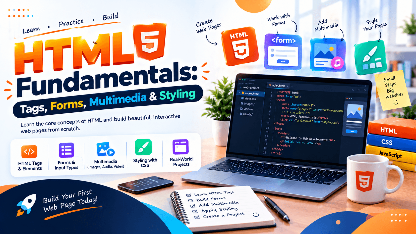 HTML Fundamentals: Tags, Forms, Multimedia & Styling
