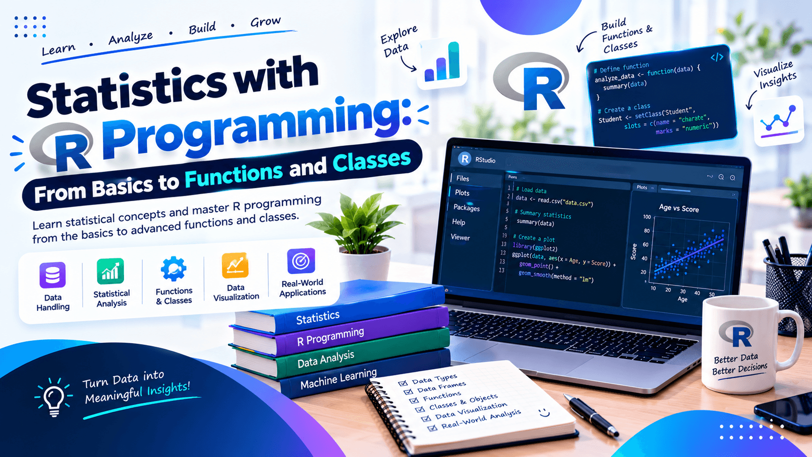 Statistics with R Programming: From Basics to Functions and Classes